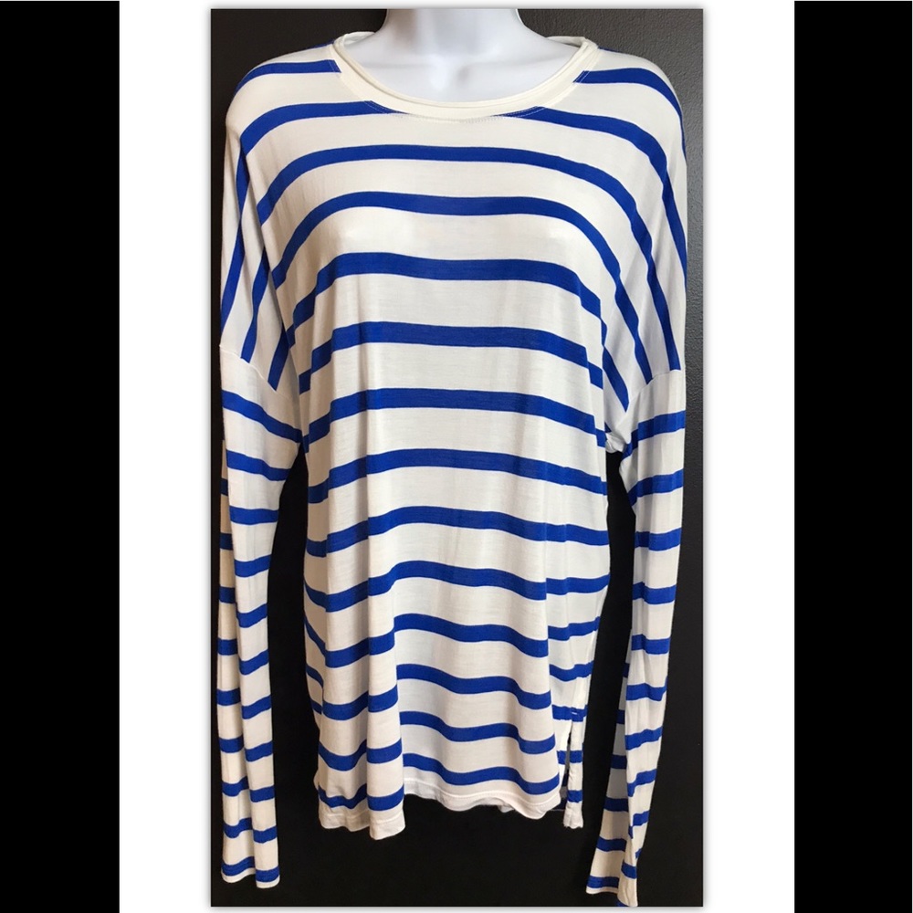 VINCE Top Tee Shirt Striped Blue White Long Sleeve Nautical - Picture 2 of 8